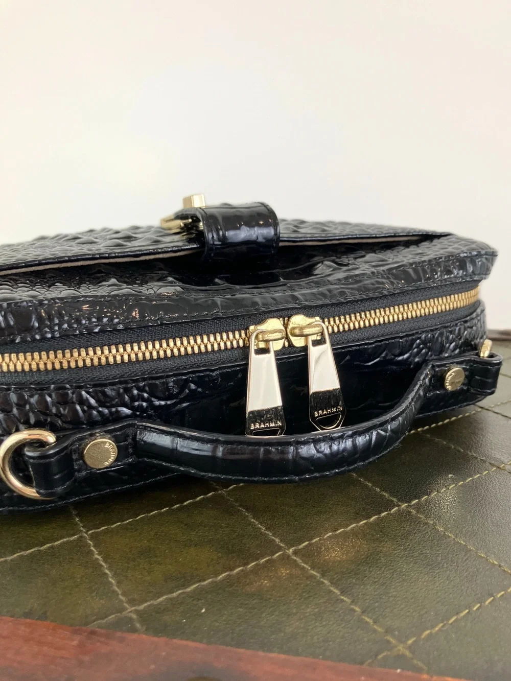 Brahmin Evie Black Melbourne Embossed Leather Crossbody Bag